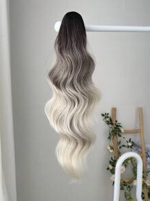 HEYPINK Ombre Colored Claw Ponytail Extension Hair Accessory 24 Inches Long Natural Water Wave Heat-Resistant Fiber Synthetic Ponytail Wig, Suitable For Women's Daily Use - Gray Ombre - View 7