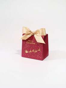 10Pcs Christmas Gift Boxes With Santa Sleigh And Starry Pattern, Elegant Holiday Favor Boxes With Satin Ribbon Bow, Red Green Black Gift Packaging For Christmas Party, Winter Celebration, Wedding Favors, Seasonal Decorations And Special Occasions - 7X5X7cm - View 16