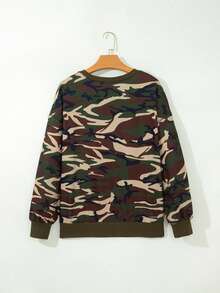 Acelitt Women's Camouflage Print Pullover Sweatshirt, Round Neck Ribbed Trim Casual Knit Top, Suitable For Spring And Autumn Vacation - Multicolor - View 6