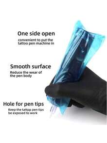 100pcs Disposable Waterproof Tattoo Machine Pen Covers, Black/Blue/Pink, Tattoo Accessories - Multicolor - View 2