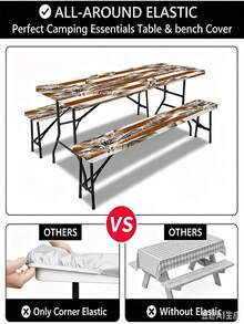 Juego de 3 piezas de mantel para picnic con cubierta de banco, diseño de borde elástico, patrón de líneas florales, mantel rectangular lavable, adecuado para bodas, camping, picnics, fiestas en el jardín y talla grande, esencial práctico - E - Ver 8
