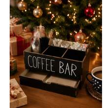 1pc Rustic Wooden Coffee Bar Organizer, Countertop Coffee Capsule Storage Rack, Desktop Coffee Tea Beverage Condiment Organizer, Rustic Coffee Accessories Storage Box, Bar Decor, Home Storage & Organization - Multicolor - View 8