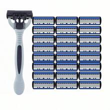 2 Razor Holders + 36 Blades, 6-Layer Manual Razor, Unisex, Stainless Steel Replaceable 6-Layer Blade Shaving Tool - Grey - View 11