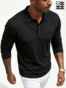 mulinsen Kemeja Polo Lengan Panjang Hitam Pria, Atasan Kasual Musim Semi/Musim Gugur dengan Kerah - Hitam - View 5