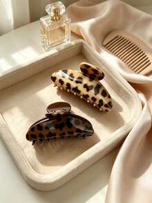 2pcs Leopard Print Resin Hair Claw Clips, Vintage Non-Slip Large Strong Hair Clips For Women Y2K Hair Accessories - Brown - View 6