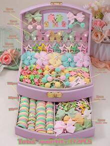 172pcs Spring/Summer Pastoral Style Hair Accessories Set For Girls, Includes Bows/Pearl Glitter Mesh Flowers/Sequin Butterflies/Stars And Flower Hair Clips, Pom Pom Hair Ties And Multiple High Elasticity Basic Hair Ties, Mini Claw Clips. Suitable For Daily/Outing/Party Use. - Multicolor - View 2