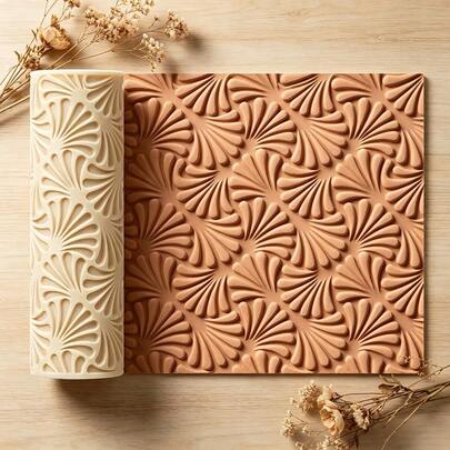 1pc Ocean Wave Fan Texture Roller, Halloween Christmas High‑Detail 3D Wave Plastic Clay Embossing Tool, Sturdy DIY Craft Mold For Soft Ceramics, Pottery, Coasters And Jewelry‑Making