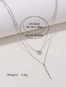 1pc 925 Sterling Silver Double-Layer Necklace, Shiny Round Pendant, Elegant Wedding Jewelry Gift For Women - Silver - View 3