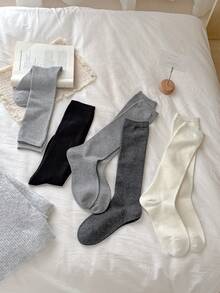 1/5 Pairs Women's Calf Socks, Solid Color Slimming Non-Slip Knee-High Slouch Socks, Suitable For Daily Wear - Multicolor - View 3