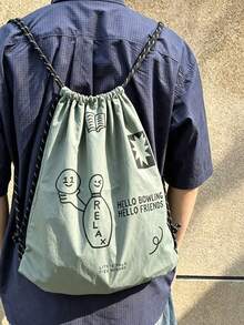 Mochila de estilo coreano con diseño de nicho estilo INS para ir al trabajo, uso diario, compras y actividades al aire libre, con letras, gran capacidad, nueva, con cordón, para estudiantes universitarios, de un solo hombro, tipo cubo - Verde Oliva - Ver 6