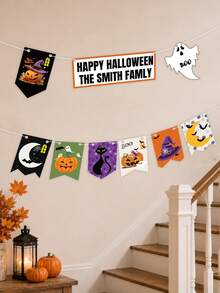 Custom Halloween Banner Set, Spooky Personalized Family Name Party Backdrop, Pumpkin Ghost Bunting, Customized Name Wall Decor, Customizable Garland For Home Party, Fall Holiday Gift, Halloween Decorations, Garden, Living Room, Family And Friends - Style a - View 6