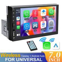 汽車 MP5 播放器 無線 CarPlay & Android Auto 1 Din 藍牙 HD 7 吋觸控螢幕音響 12V FM ISO 電源 Aux 輸入 SD USB 可選配有無攝影機 - 附後視相機和方向盤遙控器 - 查看 12