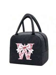 Elegant Pink Bow Pattern Insulated Lunch Bag, Large Capacity Student Lunch Storage Bag, Portable Travel Picnic Bag; Multi-Functional Tote Bag. Black Cutlery Storage Bag. Spring/Summer Essential. Suitable For Office, Outdoor, Vacation, Travel, School. Birthday Gift, Wedding Accessory, Back To School Gift, Mother's Day Gift, Bridesmaid Gift, Easter Gift. Suitable For Family, Friends And Couples - A - View 27