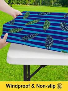 3 PiecesPicnic Tablecloth Set With Bench Cover, Elastic Edge Design, Line And Floral Pattern, Matching Pattern, Washable Rectangular Tablecloth, Suitable For Weddings, Camping, Picnics, Garden Parties And Other Occasions, Practical Essential - D - View 6