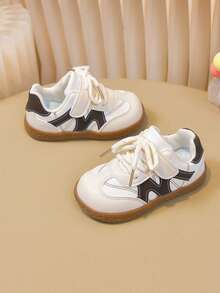 1 Pair Girls' Colorblock Soft Sole Non-Slip Walking Shoes, Hook And Loop Easy On/Off Casual Everyday Shoes - Brown - View 5