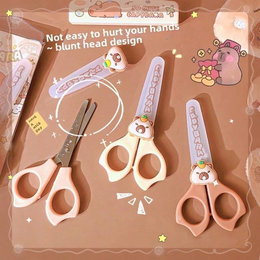 1pc Capybara Safety Scissors Round Head Scissors, School DIY Handmade Small Scissors, Paper Cutting Scissors, DIY Stainless Steel Small Scissors, Suitable For School Party Paper Cutting Activities, Handmade Class Accessories, Home Small Gifts, Halloween, Christmas Gifts (Random Style) - A - View 1