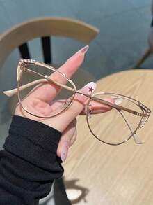 1PC Women's New High Definition Rhinestone Cat Eye Reading Glasses, Versatile Casual Daily Use For Computer, Reading, Gaming, Available In 100, 150, 200, 250, 300, 350, 400 Degrees - Transparent - View 5