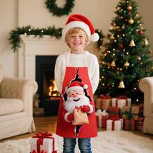 1pc Cute Christmas Theme Linen Children's Apron, Holiday Gingerbread Man, Snowflake, Santa Claus, Dachshund Print, Suitable For Christmas Holiday Party - Multicolor - View 4