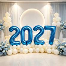 4件組 32英吋 2027數字鋁箔氣球套組，適合婚禮、感恩節、萬聖節、聖誕節、新年、生日派對裝飾 - 藍色32吋20274件套 - 查看 1