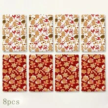 2pcs Red & White Gingerbread Man Candy Cane Christmas Pattern Kitchen Towels, Gingerbread House Snowflake Pinecone Candy Element Printed Hand Towels, Suitable For Christmas, Winter Kitchen, Family Gathering, Holiday Party, Home Decor 4/6/8pcs Set - Multicolor - View 8
