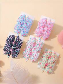 1 Pair Printed Daisy & Sunflower Hair Clip Set, Ribbed Fishtail Bow Baby Hair Clips, Random Cardboard - Multicolor - View 7