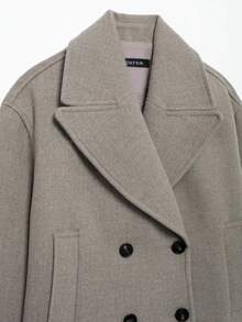 DEEKA Mantel Pendek Wol Kancing Ganda Musim Gugur/Dingin Wanita, Jaket Minimalis Campuran Wol Premium - Grey - View 5