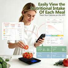 10kg/22lb Smart Digital Food Kitchen Scale With Nutrition Calculator, Screen Displays Nutrition Info, Free App To Track Calories & Macros, Convenient For Portion Control & Meal Prep (Batteries Not Included) - Grey - View 8