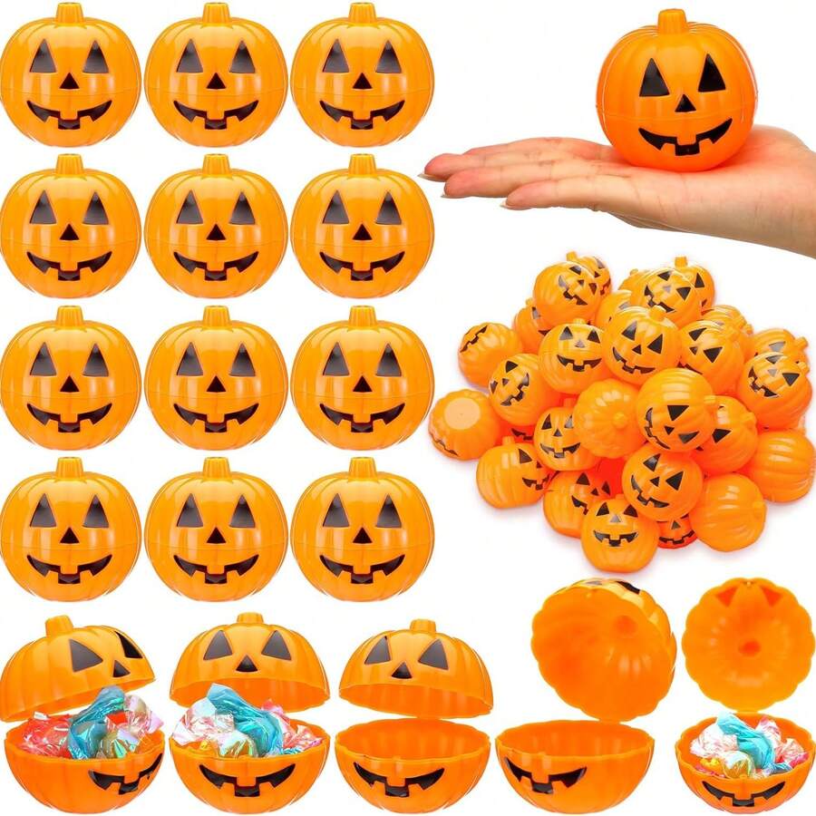 2/4/6pcs Halloween Pumpkin Candy Boxes, Mini Plastic Pumpkin Containers, Fillable, Suitable For Halloween Trick Or Treat And Party Decoration - Multicolor - View 1