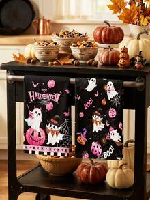 2/4/48pcs Halloween Theme Kitchen Dish Towels, Funny Ghost Pumpkin Pattern, Dish Cleaning Hand Towels, Holiday Decor Cloth, Housework Cleaning Multi-Use Towels, Fun Holiday Style Cleaning Cloth, Multi-Purpose, High Absorbency Kitchen Towels - Multicolor - View 5