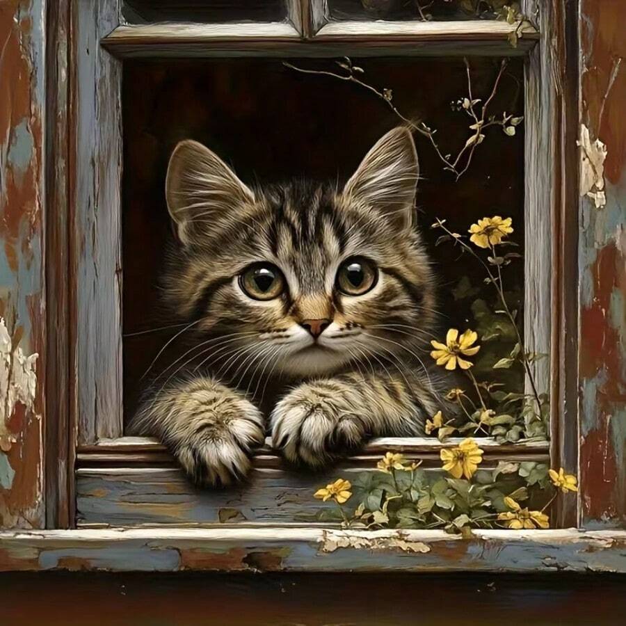 1PC DIY 5D Diamond Painting Kit Cat Pattern - Round Full Diamond Art Mosaic Craft, Home Wall Decor, Unframed - No Frame - View 1