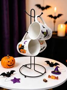 1pc Cup Storage Holder For Halloween And Christmas Farmhouse Coffee Mug Rack, Coffee Mug Tree For 6 Mugs, Coffee Cup Holders For Counter, Black Coffee Cup Holder Countertop Organizer For Kitchen, Vintage Mug Rac - Black - View 6