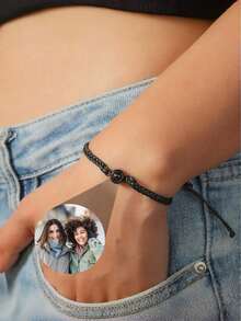 1pc Customized Black & White Woven Couple Bracelet | 4-Color Beads Customized Photo Projection Bracelet | Customized Colorful Photo Bracelet - Photo Bracelet - View 3