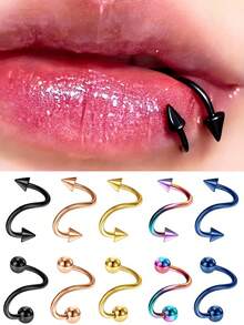 2 Stück S-förmiger Lippenring aus 316L Edelstahl, hypoallergen, schlangenförmiger Lippenring, Twist-Ohrstecker 16G 8mm, Augenbrauen-Lippenstab, Helix-Ohrring, Halloween-Geschenk - Verschiedenfarbig - Übersicht 1