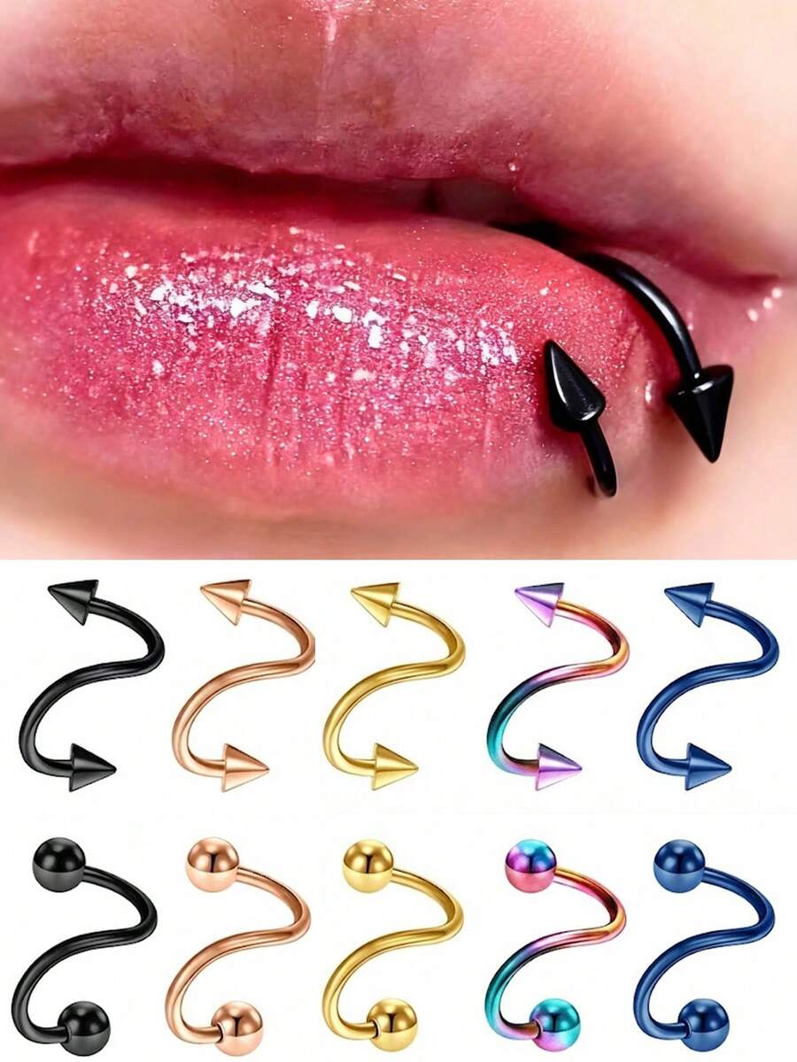 2 Stück S-förmiger Lippenring aus 316L Edelstahl, hypoallergen, schlangenförmiger Lippenring, Twist-Ohrstecker 16G 8mm, Augenbrauen-Lippenstab, Helix-Ohrring, Halloween-Geschenk - Verschiedenfarbig - Übersicht 1