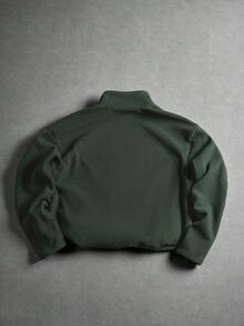 1pc Men's Fleece Zip-Up Jacket, Colorblock Circle Patchwork Stand Collar Outerwear, Loose Long Sleeve Casual Jacket, Autumn/Winter - Army Green - View 2