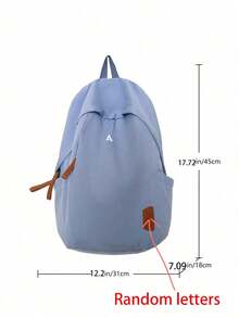 Dedoo Solid Color Canvas Zipper Large Capacity Multi-Pocket Lightweight Student Backpack, Suitable For Campus, Travel, Back To School Season For Students And Teenagers, Random Letter - Blue - View 8