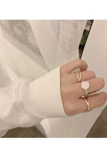 Zhishang European & American Minimalist Premium Cold Style Set Rings For Women, Personalized Plain Band With Rhinestone Open Ring Set - Geometric - View 8
