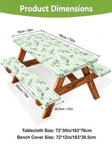 3 PiecesPicnic Tablecloth Set With Bench Cover, Elastic Edge Design, Floral Line Pattern, Washable Rectangular Tablecloth, Suitable For Wedding, Camping, Picnic, Garden Party And More, Practical Essential - F - View 3