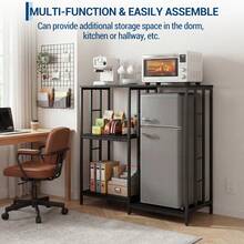 4-Tier Baker's Rack With Mini Fridge Stand - Coffee Bar & Microwave Stand - Heavy-Duty Metal & Wood Kitchen Storage Shelf, Freestanding Kitchen Station - Black - View 4