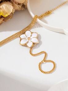 1件裝多功能新款極簡鐵合金白色油滴花紋奢華優雅手指手鍊，中鏈長度不一，珠數隨機（無禮盒） - 白色 - 查看 3