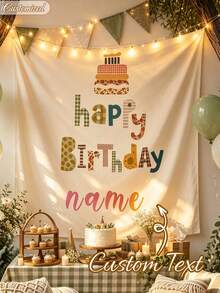 Customized Name Birthday Backdrop Banner, Personalized Happy Birthday Background Wall, Birthday Party Decoration, Graduation And Housewarming Banner, Party Decor, Outdoor Wall Art Background, Aesthetic - Multicolor - View 2