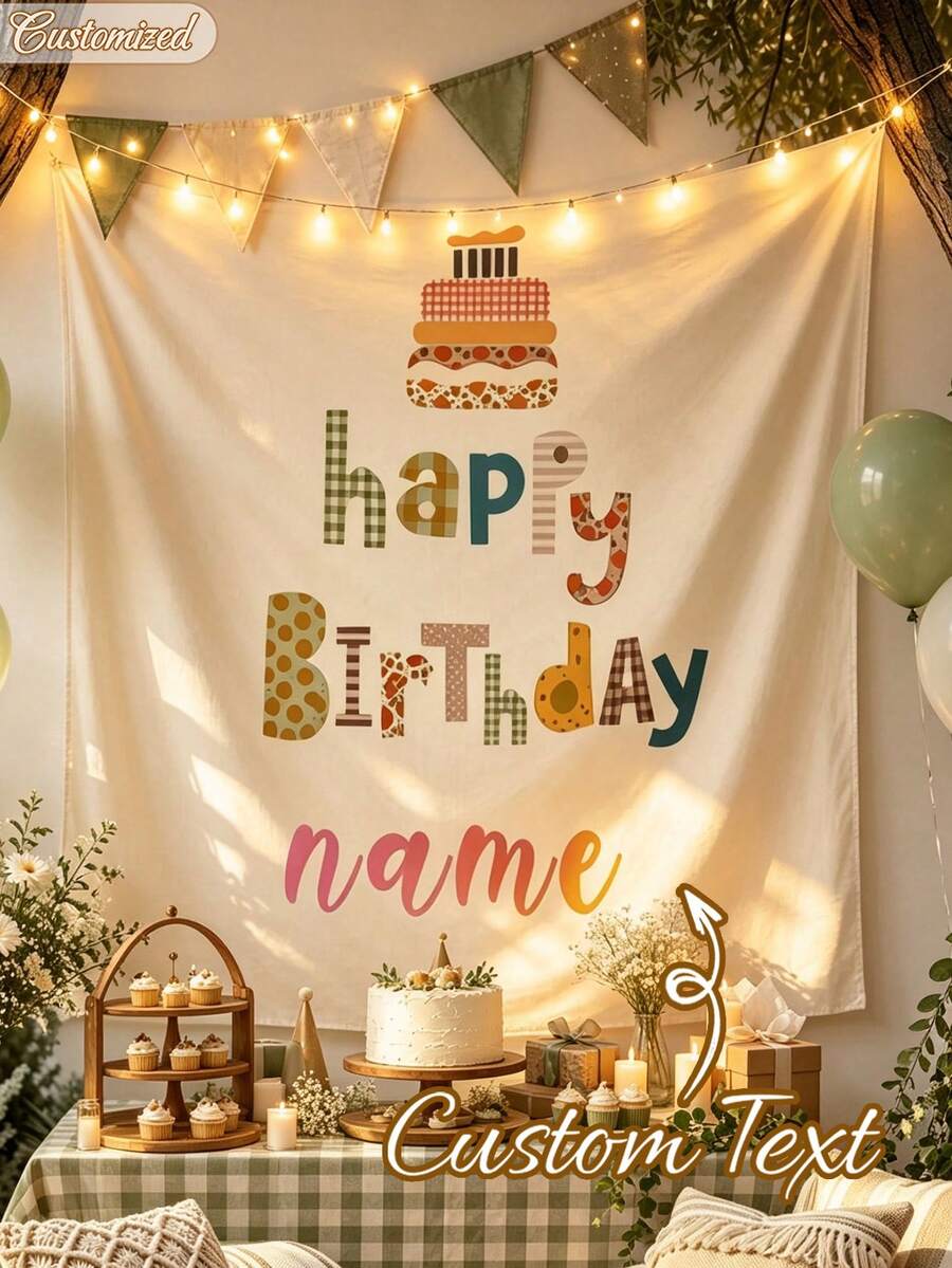 Customized Name Birthday Backdrop Banner, Personalized Happy Birthday Background Wall, Birthday Party Decoration, Graduation And Housewarming Banner, Party Decor, Outdoor Wall Art Background, Aesthetic