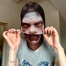 Halloween Bestseller Essential Prop "Bloody To The Max! - Machine Washable Breathable Head Cover" Glows In The Dark, Party Eye-Catcher, Soft Mesh Material, No Stuffiness Even During Long Cosplay! #HalloweenEssential #ElasticHeadCover #FunnyMask #CosplayEssential #BreathableComfort - Multicolor - View 4