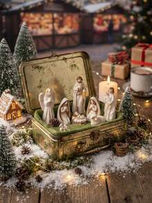 7pcs Christmas Nativity Scene Set, Miniature Jesus Birth Scene Figurines, Holy Family Statue Including Virgin Mary Joseph Baby Jesus Angel Sheep, Religious Christmas Decoration, Miniature Display Ornament For Home, Tabletop, Shelf, Desk Decor - A - View 6