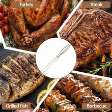 [Filé grande de 35 cm]Tenedor para carne de acero inoxidable, horquilla para cortar de 27 cm, tenedor para carne con mango , horquilla para barbacoa, material de acero inoxidable a prueba de óxido CACW - Plateado - Ver 5