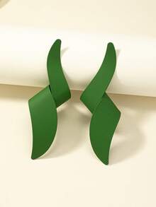 1 Pair Metal Geometric Oversized Stud Earrings - Green - View 4