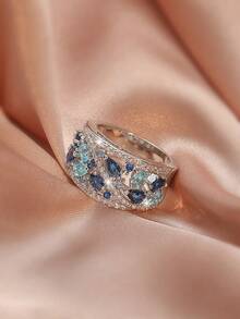 Cubic Zirconia Decor Ring - Silver - View 2