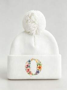 1pc Baby Beanies Boy Girls White Pom-Pom Cap With A-Z Letter Colorful Floral Hat For Boys And Girls Ages 0-8Y, For Hat Accessories Winter Warm Hat - Multicolor - View 61
