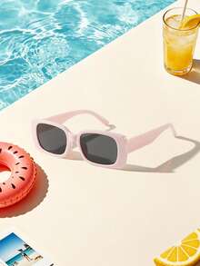 1PC Kids 9‑14Y Solid White Rectangle Frame PC Material Lightweight Minimalist Fashion Glasses For Summer Beach Daily Wear - Multicolor - View 9