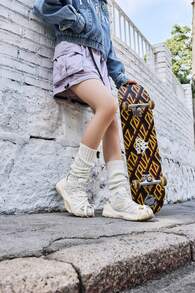 Tênis Casuais Femininos Kappa com Sola Grossa, Design Retrô com Cadarço, Tênis Chunky Aumentador de Altura, Respirável, Leve, Estilo Vintage, Sapatos Esportivos para Uso Diário - Branco Clássico/Queijo Branco - Visão 3